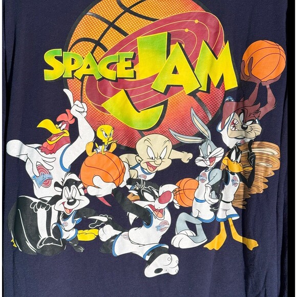 VTG Space Jam T Shirt 90s Mens Med Long Sleeve Navy Looney Tunes Jordan Bugs Taz - Picture 4 of 6